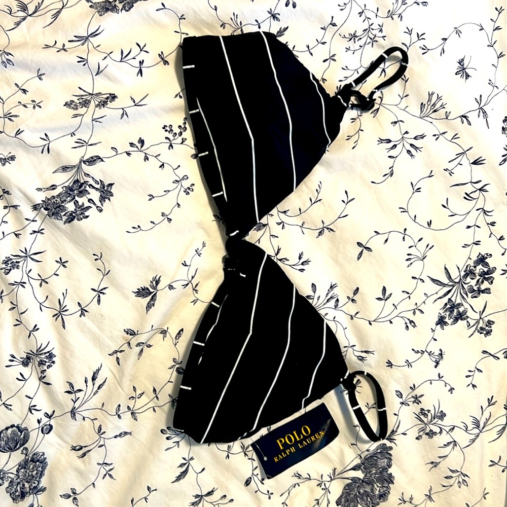 Polo Ralph Lauren Black & White Pinstriped Bikini Top Only